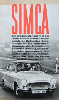 Simca Aronde Modelprogram 1958 Carbrochure (10356)